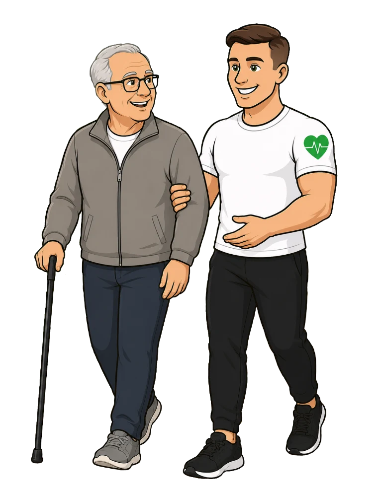 Pierre Couette accompagnant une personne âgée en activité physique adaptée